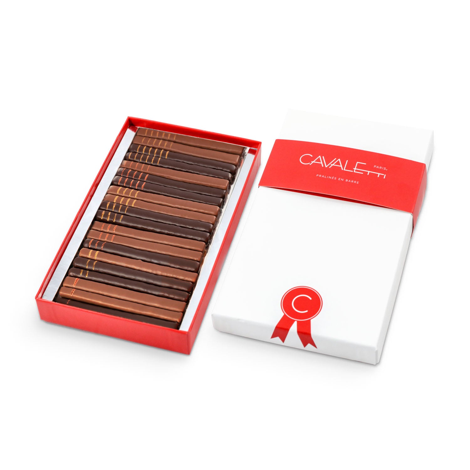 Coffret chocolats pralinés de luxe par Cavaletti Paris. Fabrication artisanale à Neuilly sur Seine. 