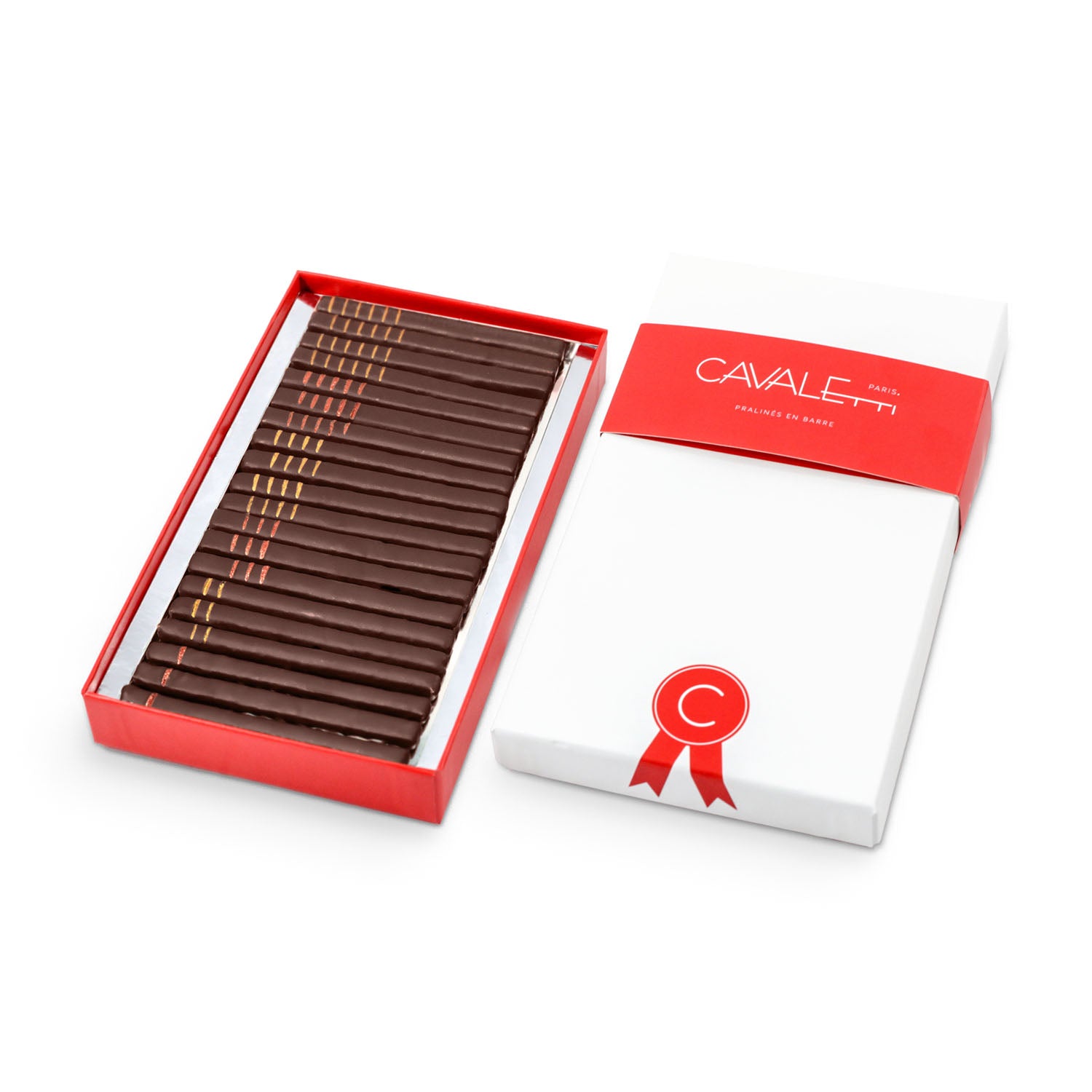 Coffret chocolats pralinés par Cavaletti Paris à Neuilly Sur Seine.  coffret de luxe, 1 lgine soit 20 chocolats haut de gamme. 
