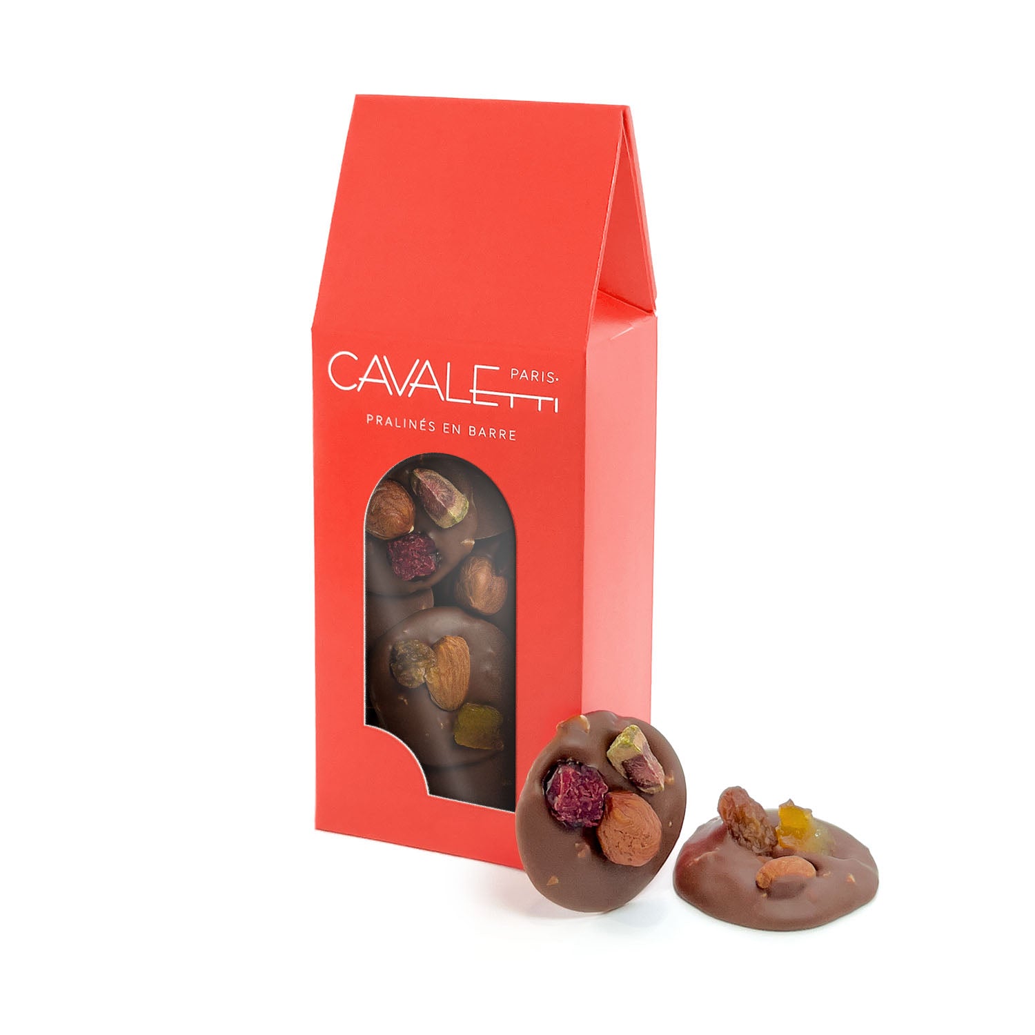 Mendiant de chocolatier au chocolat au lait. Noisette, pistache, raisin, et noix. Nos chocolats sont fabriqué à Neuilly sur Seine par Cavaletti Paris