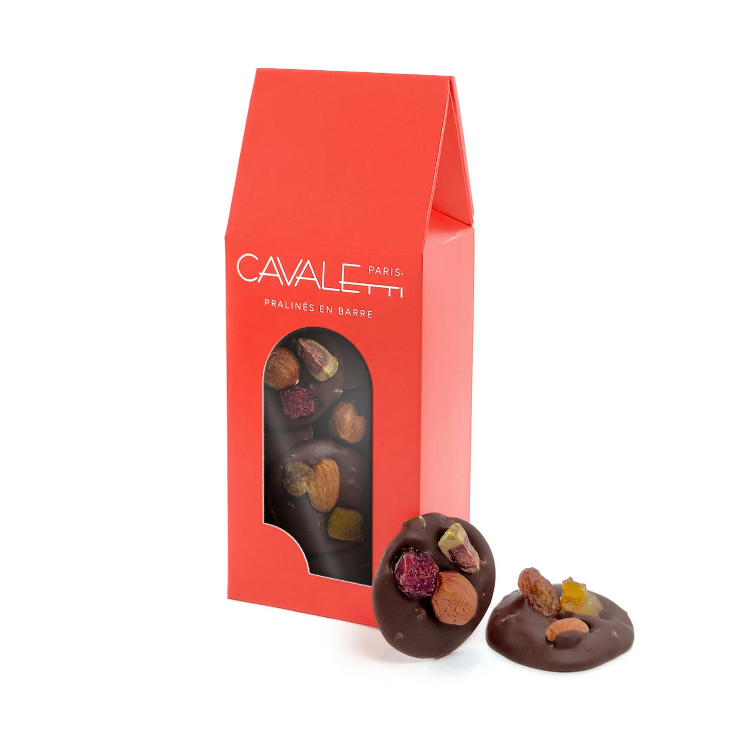 Mendiants chocolatiers au chocolat noir. Noisette, pistache, raisin, et noix. Nos chocolats sont fabriqués à Neuilly sur Seine près de Paris