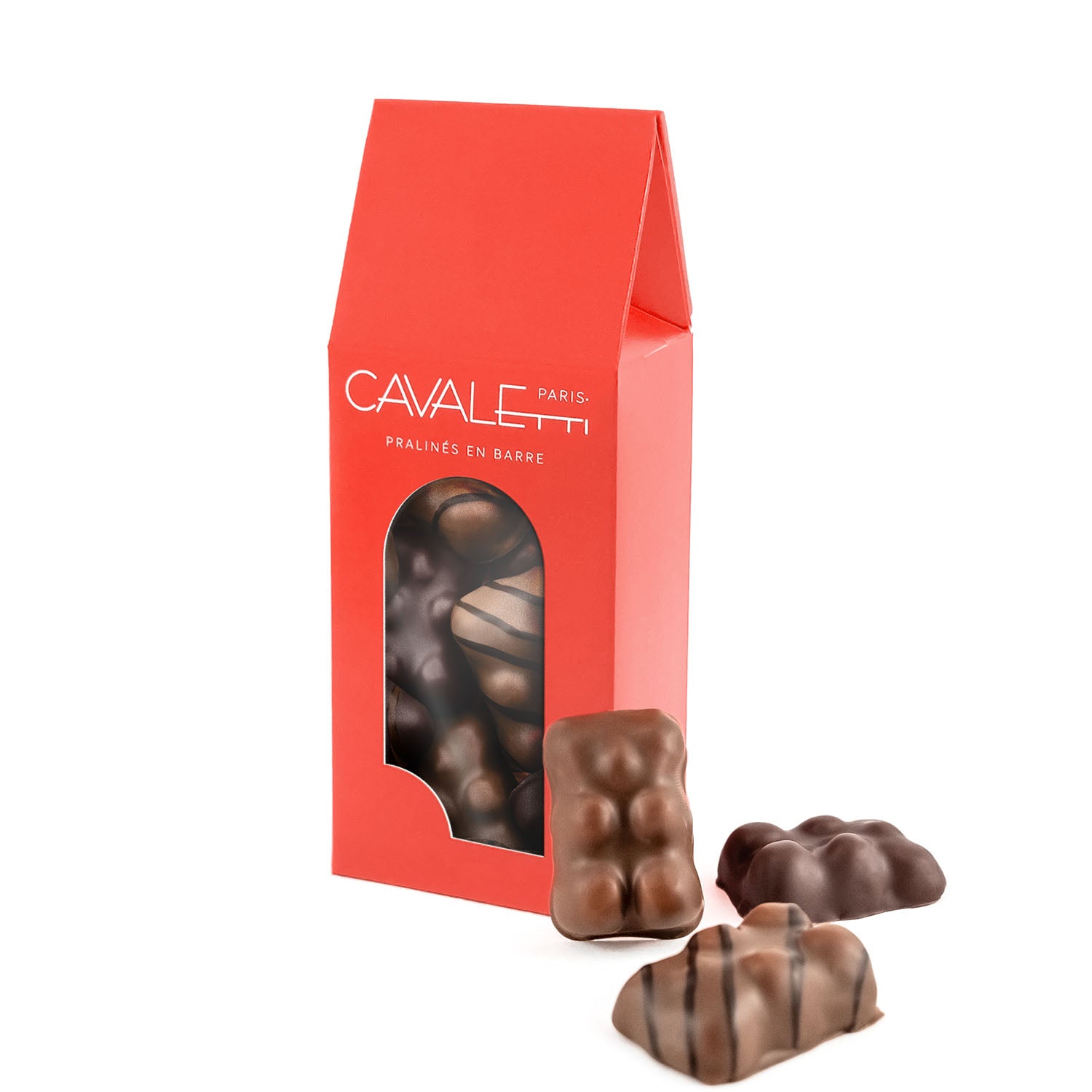 Oursons Guimauve chocolat au lait et chocolat noir par Cavaletti Paris, chocolatier à Neuilly sur Seine. Guimauve à la vanille et au praliné. 