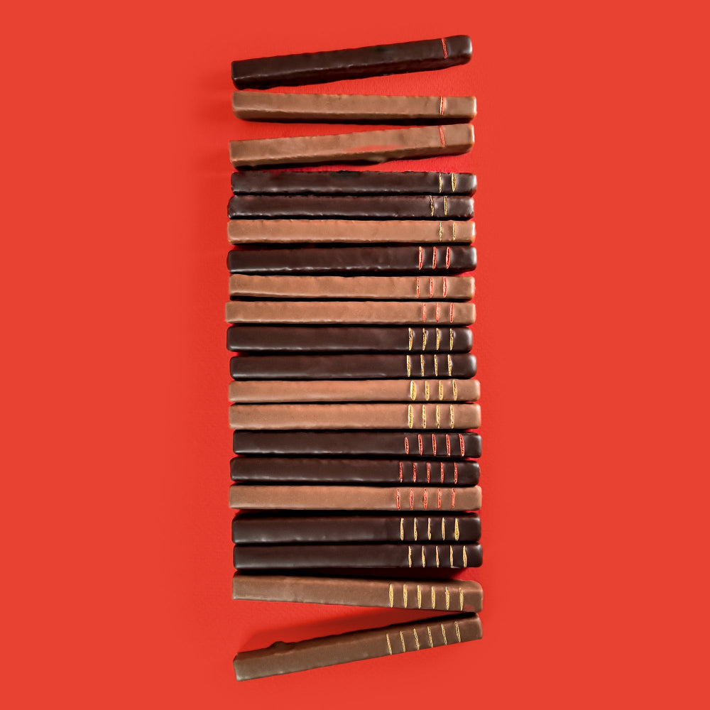 assortiments de chocolat pralinés par Cavaletti Paris. Sous forme de petite barre de dégustation, haut de gamme et orginales. 