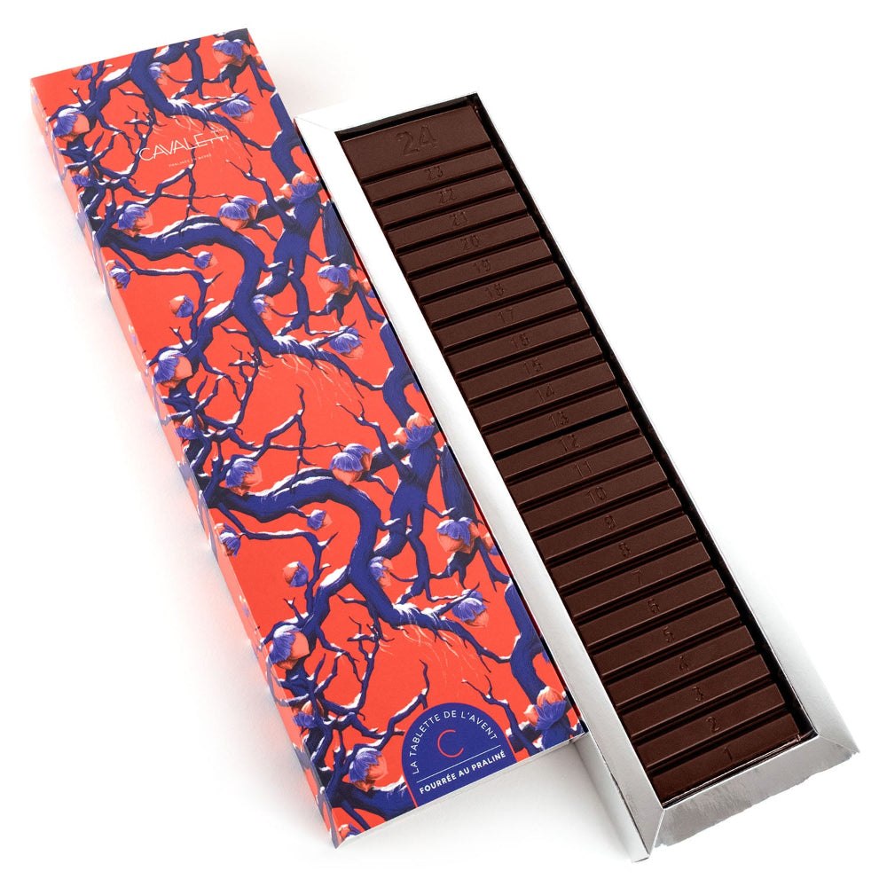 Chocolat praliné tablette de l'avent barre pralinée édition limitée, à offrir à Noël, par Cavaletti Paris