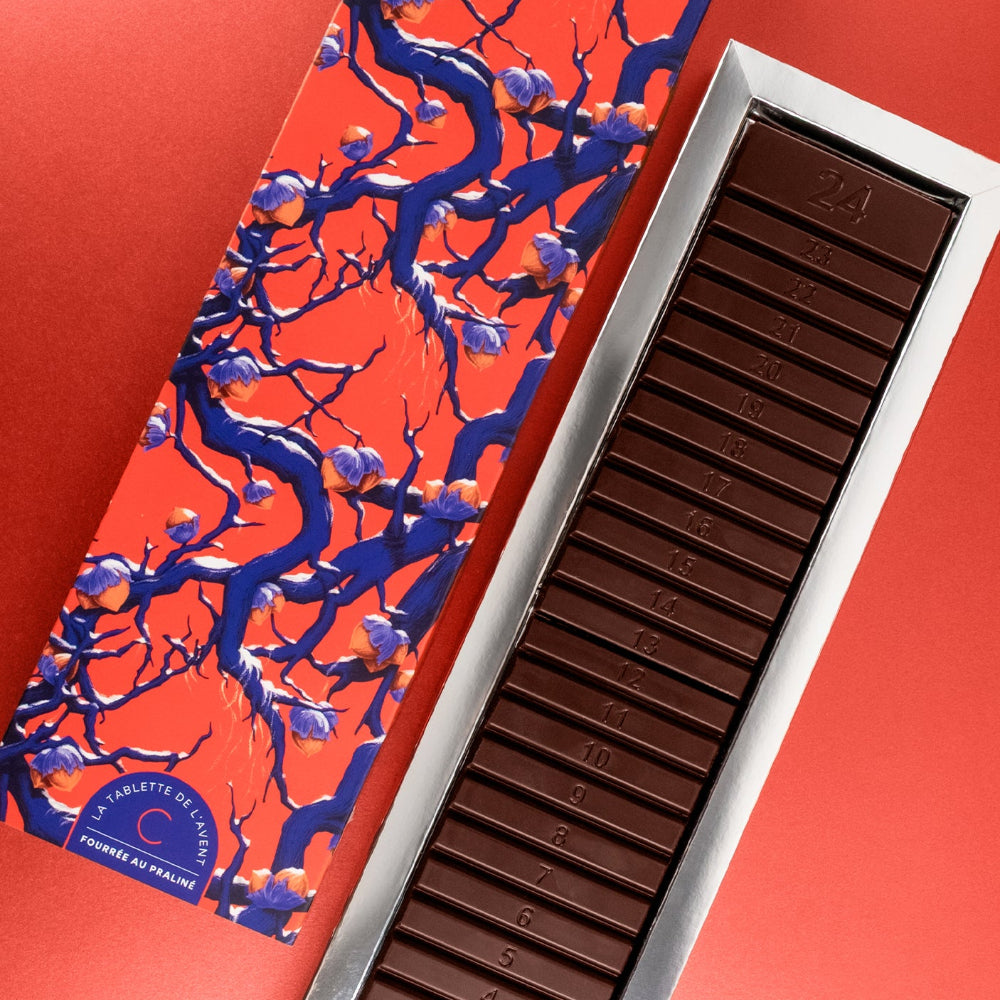 Chocolat praliné tablette de l'avent barre pralinée édition limitée, à offrir à Noël, par Cavaletti Paris
