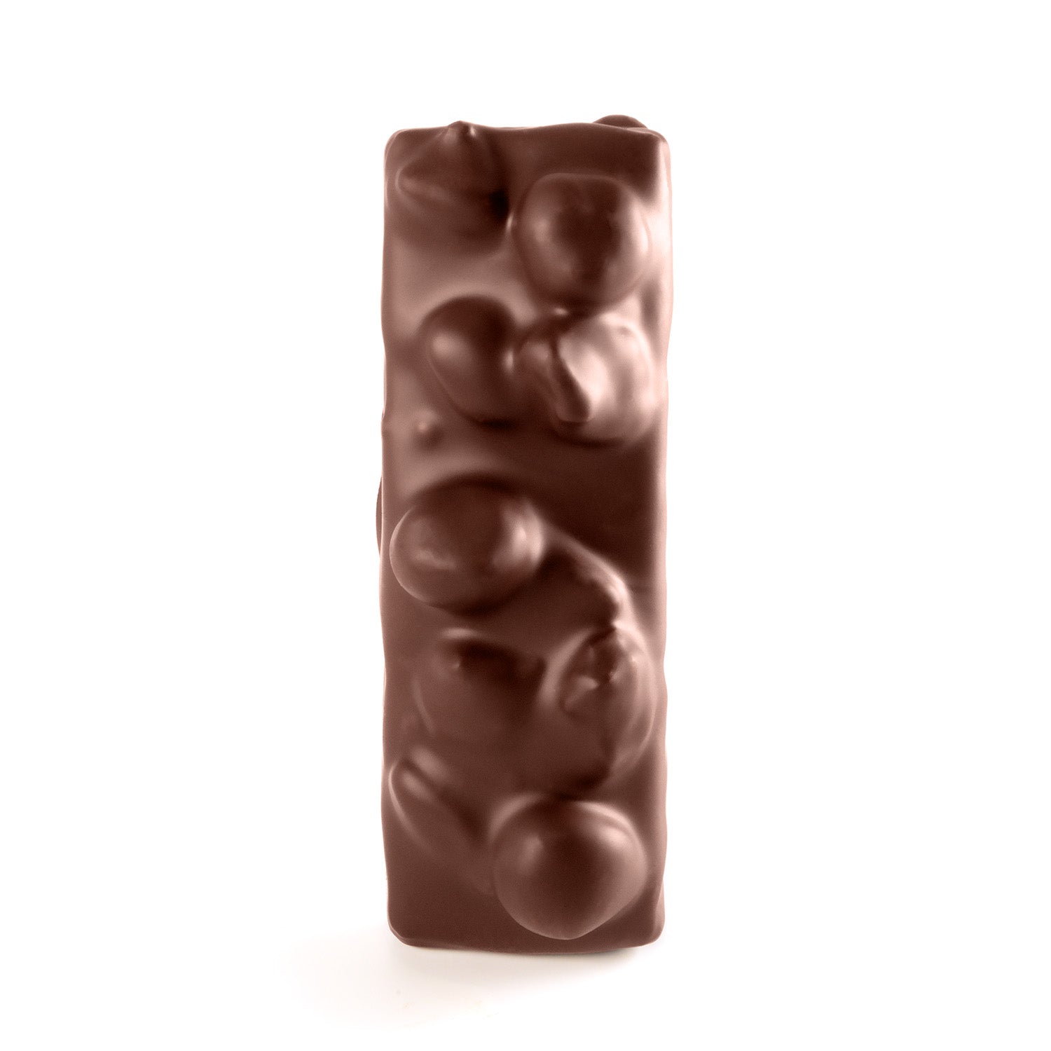 Barre pralinée façon mendiant au chocolat, pistache, cranberries et amandes. Un barre chocolatée de luxe pur les fins gourmands. par Cavaletti Paris. Version Chocolat noir