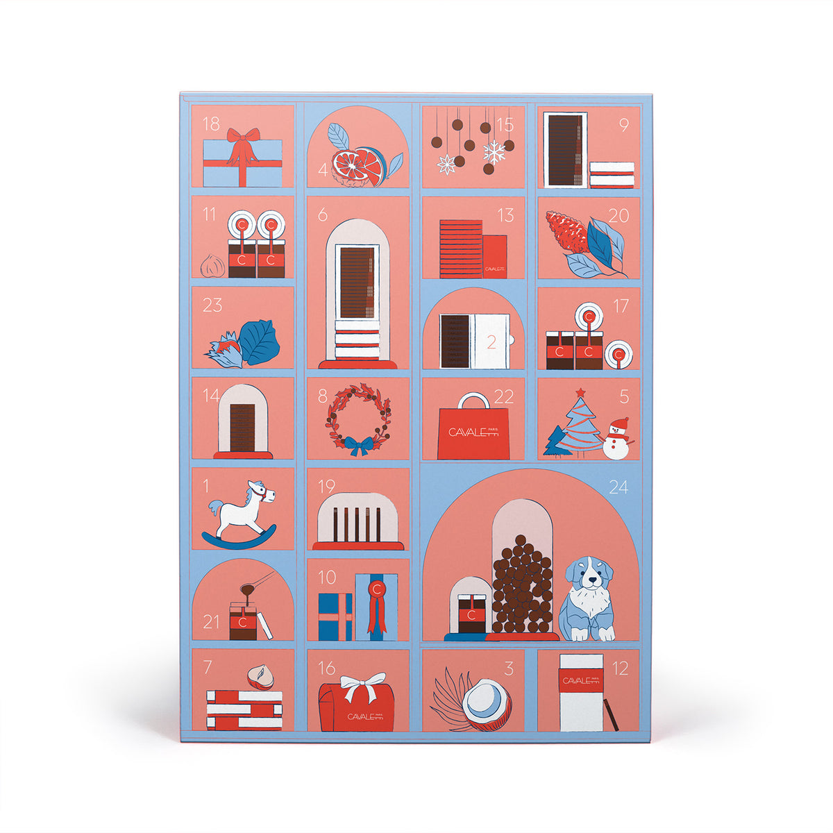 Le Calendrier de l'Avent édition limitée par Cavaletti. 24 cases avec nos chocolats pralinés à déguster avant noël 