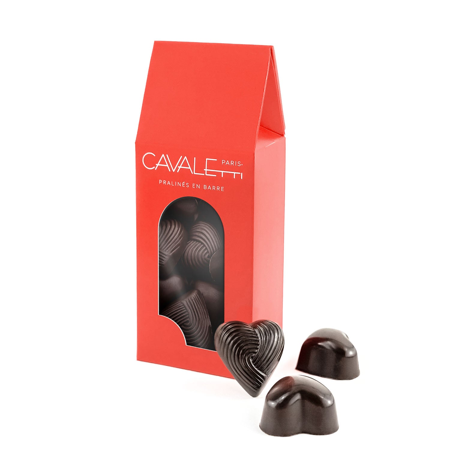 Coeurs guimauve par Cavaletti Paris. Au chocolat noir et guimauve vanille, fourré d'un coeur au praliné à l'ancienne. Idéal fête des mères ou sait Valentin. en format ballotin.