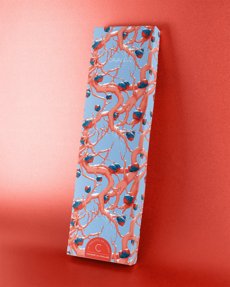 Calendrier de l'avent originale sous forme de tablette de 24 chocolats pralinés par Cavaletti Paris. un étui au design moderne et artistique pour offrir. 