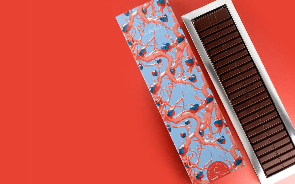 calendriers de l'avent sous forme de tablette de chocolat. une création originale par Cavaletti Paris, pour attendre Noel. 