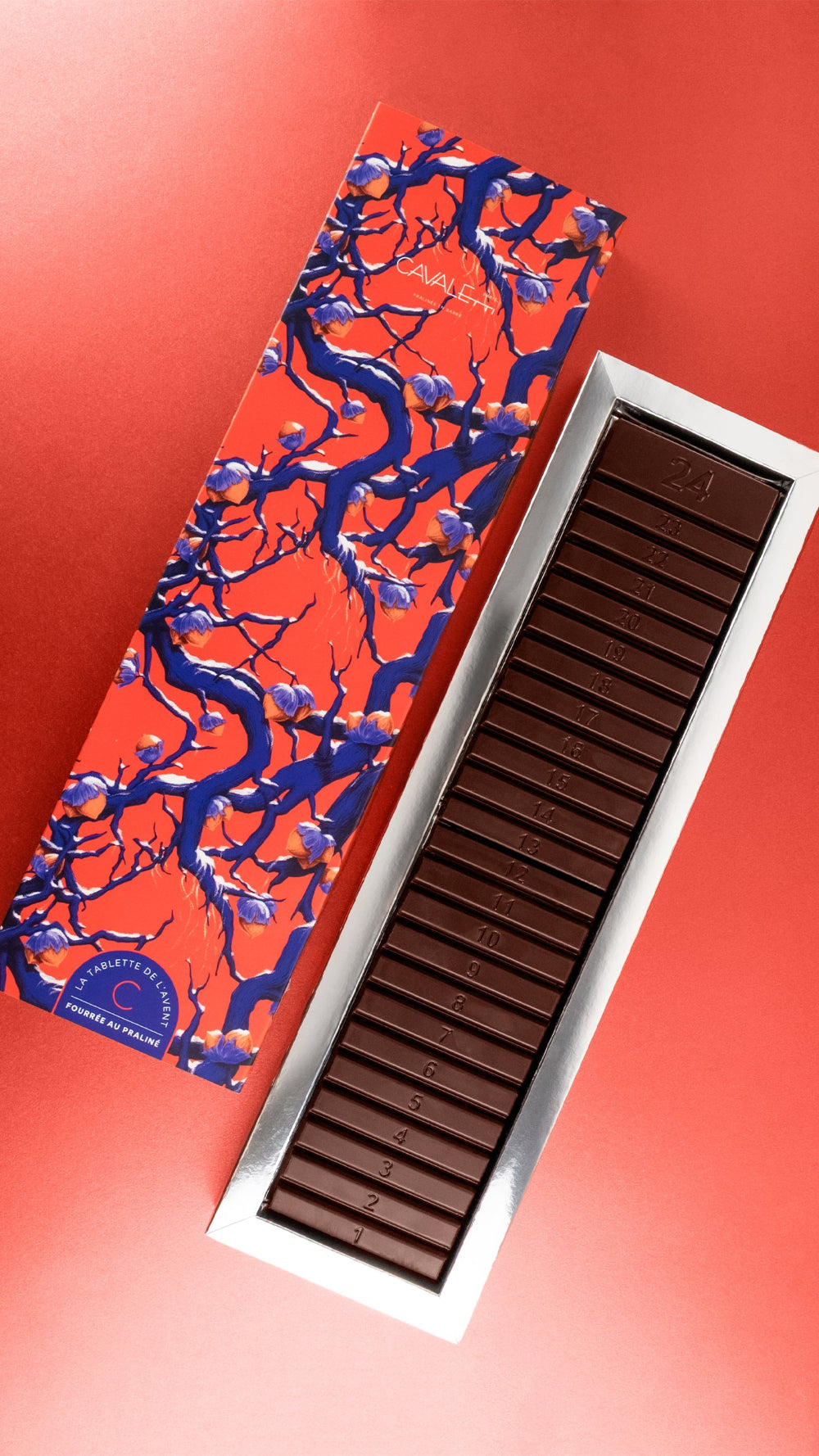 Chocolat praliné tablette de l'avent barre pralinée édition limitée, à offrir à Noël, par Cavaletti Paris